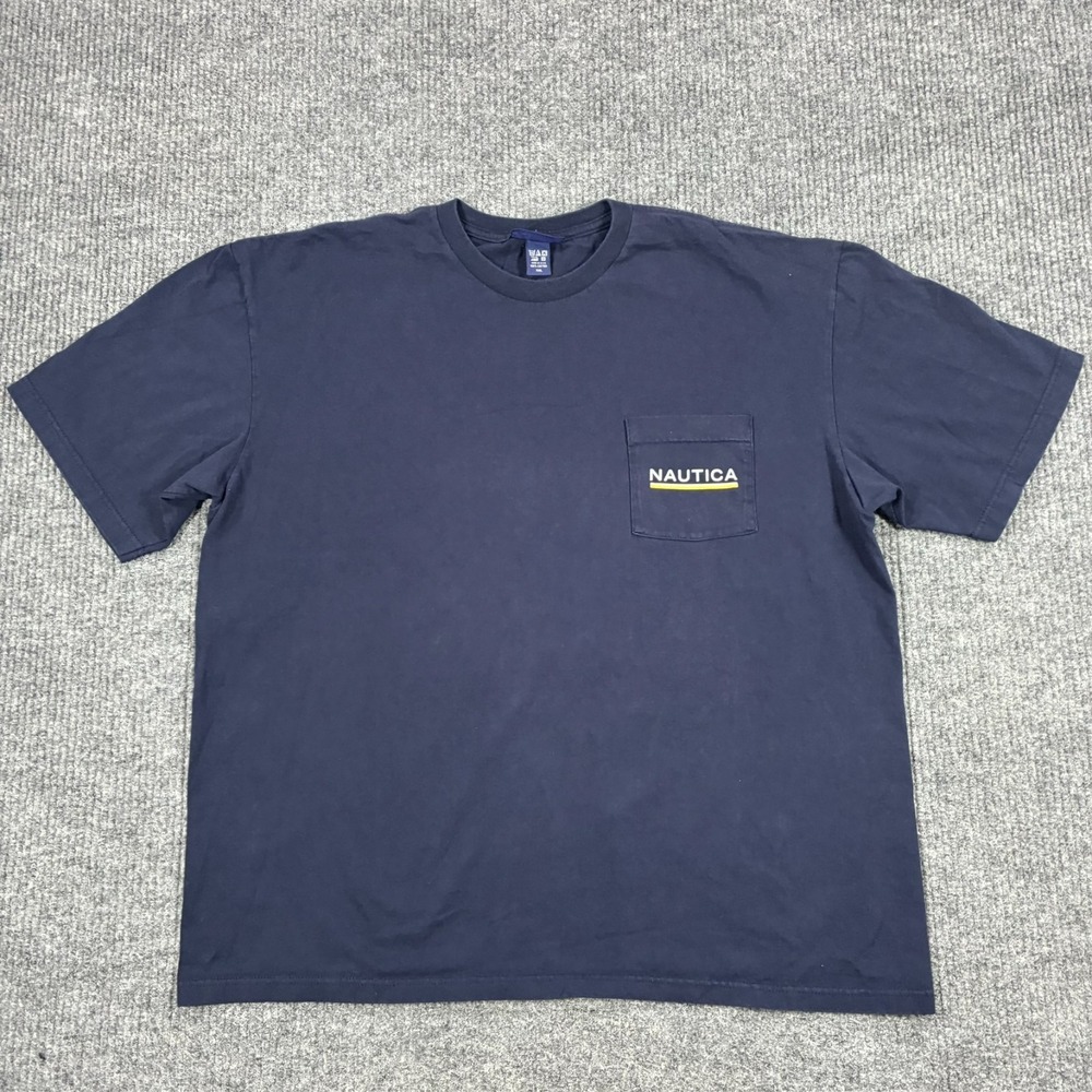 Vintage Nautica T Shirt Mens Size 2XL Made USA Navy Cotton Single Pocket Tee